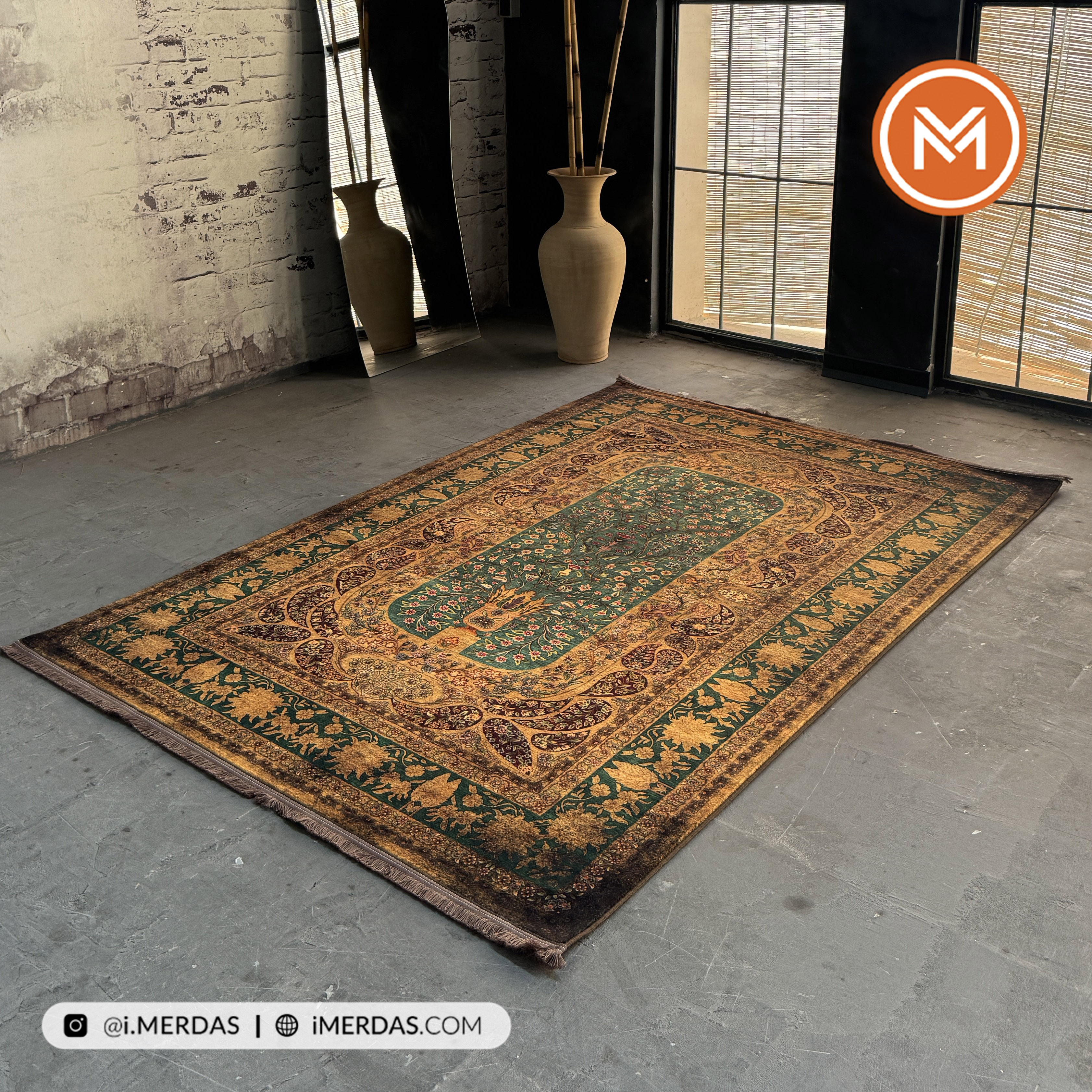 فرش کهنه نما کد 25NH0060 زمینه سبز